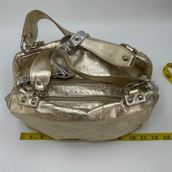LAURA DI MAGGIO Italy GIANNI NOTARO Designer Metallic Gold Leather Satchel| - Picture 10 of 14